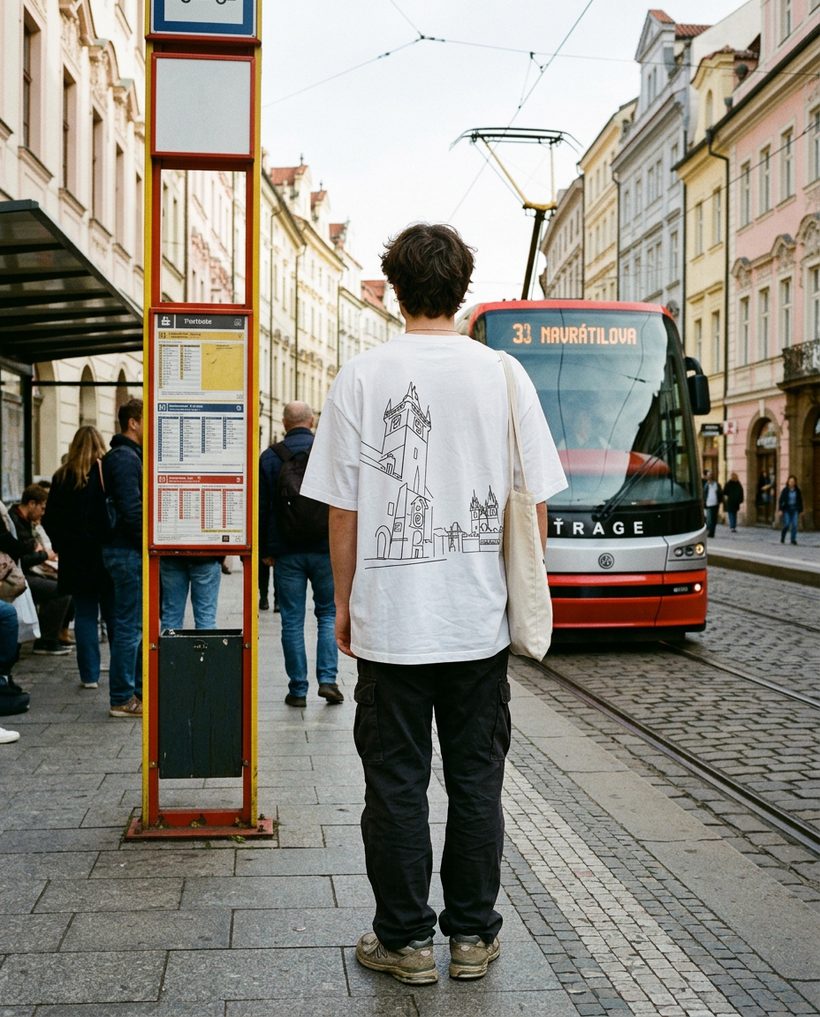 Orloj tee at a tram stop