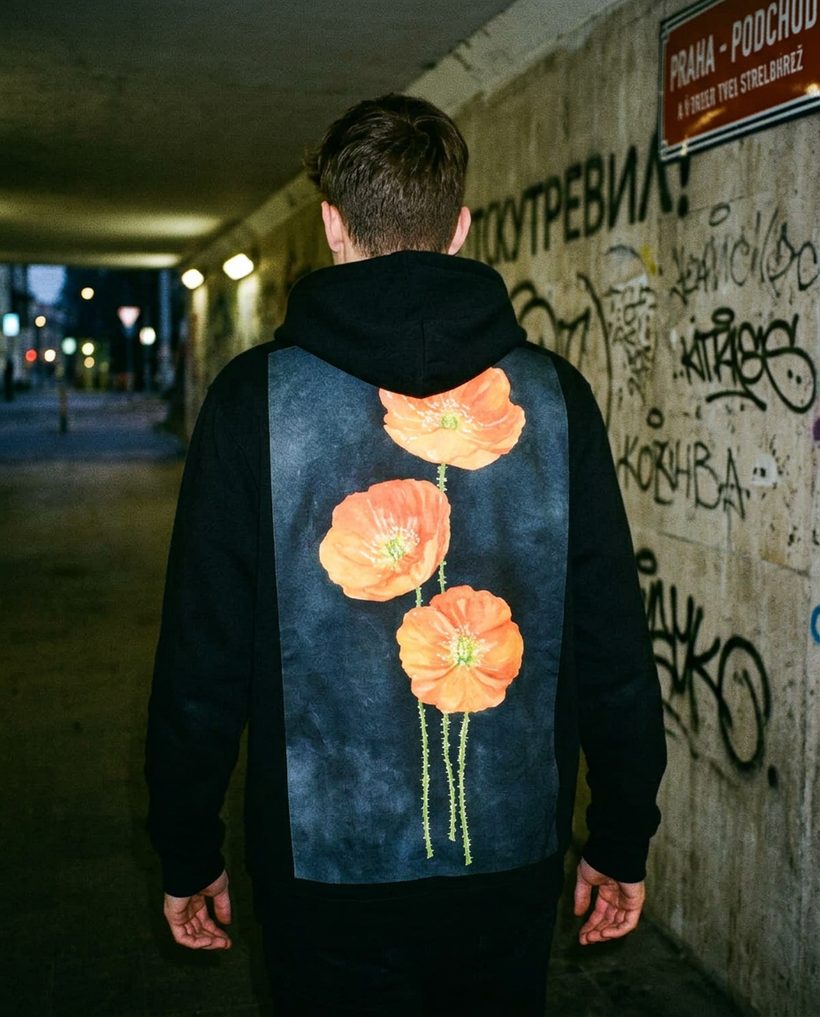 Poppies hoodie in a graffiti underpass